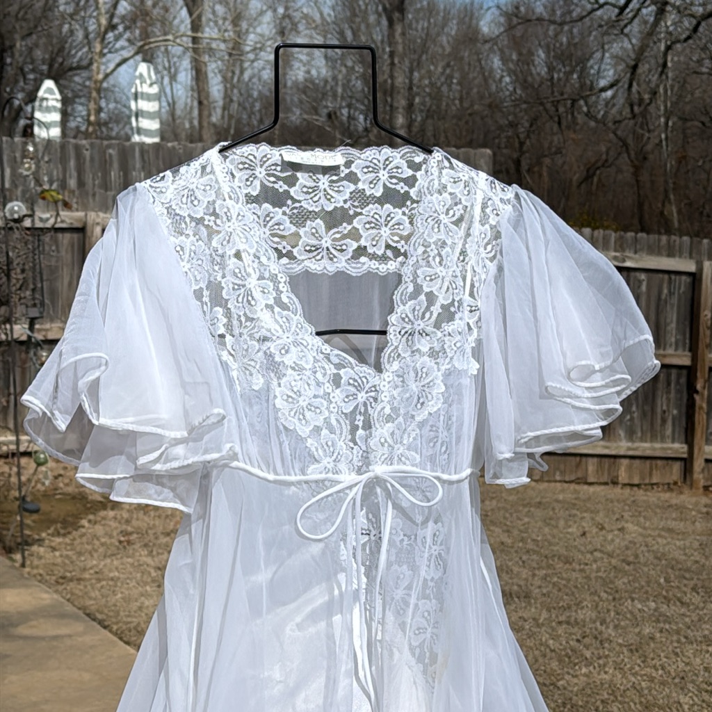 Nos Vintage M Val Mode Bridal White Silky Gown Peignoir Wedding Set Robe Usa